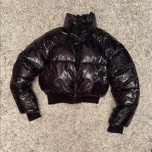 Blank NYC Black Cropped Shiny Puffer Jacket